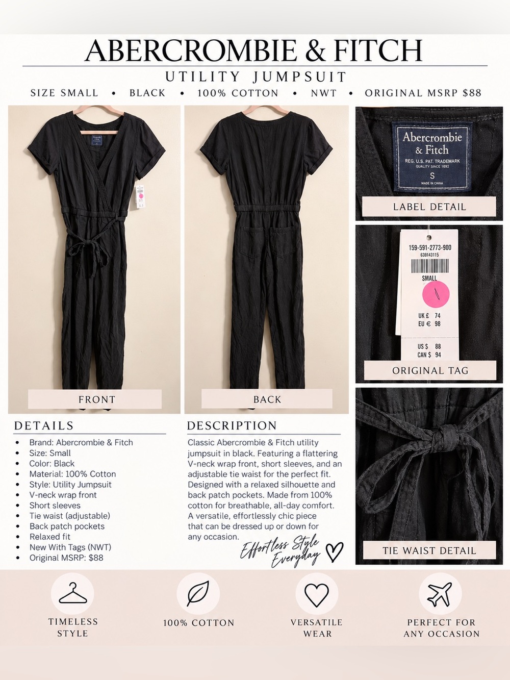 Abercrombie & Fitch Black Utility Jumpsuit